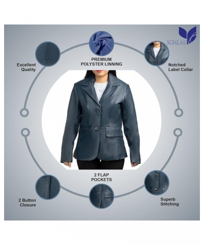 Classic 2 Women Leather Blazer -Lambskin jacket with Stylish Casual long Sleeves Coat Real Leather Jacket Women Blue $47.25 C...