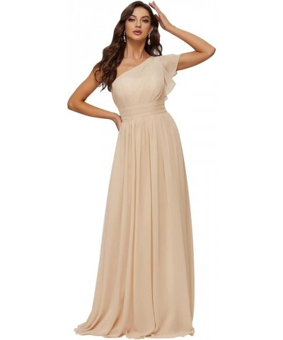 Women’s Chiffon One Shoulder Bridesmaid Dresses Long Backless Ruffle Sleeve Formal Evening Gowns Floor Length-rose Gold $36.7...