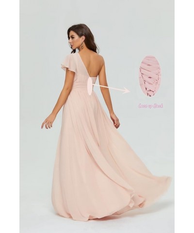 Women’s Chiffon One Shoulder Bridesmaid Dresses Long Backless Ruffle Sleeve Formal Evening Gowns Floor Length-rose Gold $36.7...