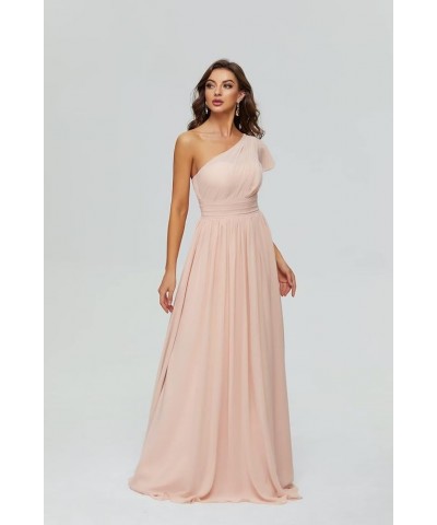 Women’s Chiffon One Shoulder Bridesmaid Dresses Long Backless Ruffle Sleeve Formal Evening Gowns Floor Length-rose Gold $36.7...