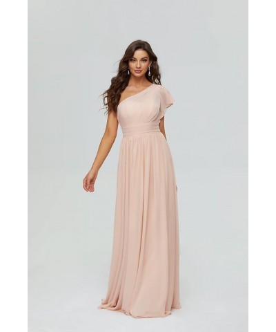 Women’s Chiffon One Shoulder Bridesmaid Dresses Long Backless Ruffle Sleeve Formal Evening Gowns Floor Length-rose Gold $36.7...