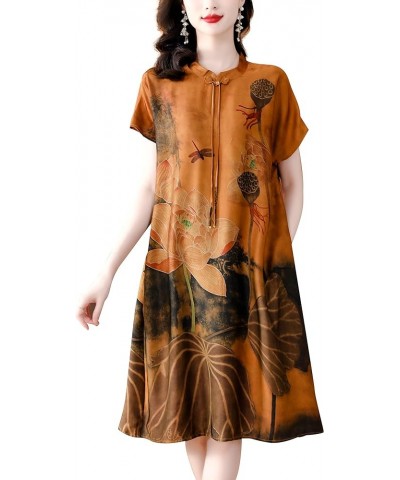 Vintage Women's Silk Satin Cheongsam Elegant High Neck Casual Comfortable Loose Mini Dress 23294 Style $18.91 Dresses