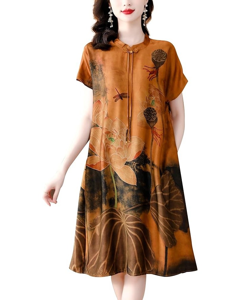 Vintage Women's Silk Satin Cheongsam Elegant High Neck Casual Comfortable Loose Mini Dress 23294 Style $18.91 Dresses