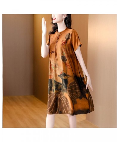 Vintage Women's Silk Satin Cheongsam Elegant High Neck Casual Comfortable Loose Mini Dress 23294 Style $18.91 Dresses