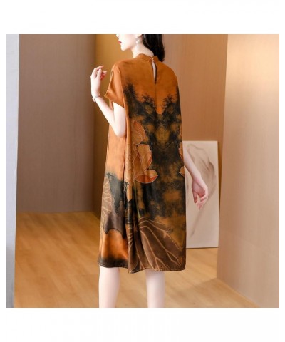 Vintage Women's Silk Satin Cheongsam Elegant High Neck Casual Comfortable Loose Mini Dress 23294 Style $18.91 Dresses