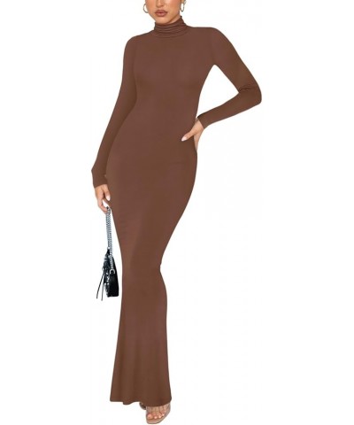 Women's Casual Mock Turtleneck Long Sleeve Elegant Long Dress Lounge Ribbed Bodycon Maxi Dresses Coffee $19.94 Dresses