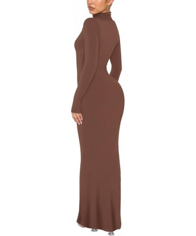 Women's Casual Mock Turtleneck Long Sleeve Elegant Long Dress Lounge Ribbed Bodycon Maxi Dresses Coffee $19.94 Dresses