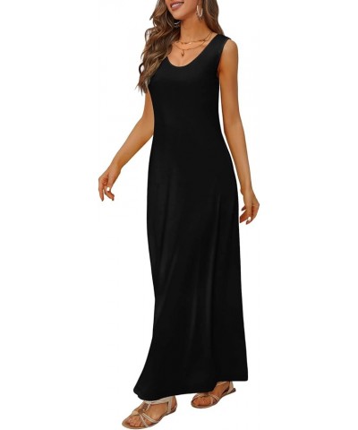 Women's Maxi Dresses Summer Spaghetti Strap Dress with Pockets Cg1- Black $19.59 Dresses