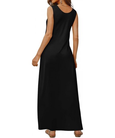 Women's Maxi Dresses Summer Spaghetti Strap Dress with Pockets Cg1- Black $19.59 Dresses