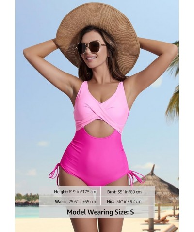 One Piece Swimsuits for Women, Tummy Control High Waisted Lace Up Twist Front Cutout Ruched Bathing Suit Hot Pink $14.19 Swim...