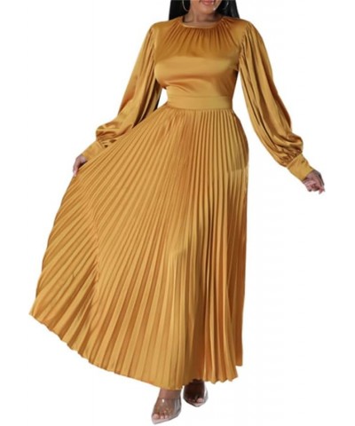 Plus Size Dresses for Curvy Women Formal Long Sleeve Crew Neck Solid Color High Waist Ruffle Date Dinner Long Dress Yellow $1...