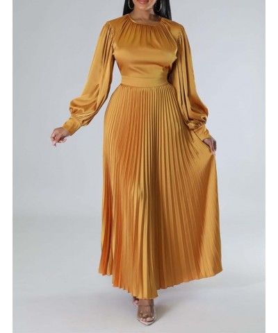 Plus Size Dresses for Curvy Women Formal Long Sleeve Crew Neck Solid Color High Waist Ruffle Date Dinner Long Dress Yellow $1...