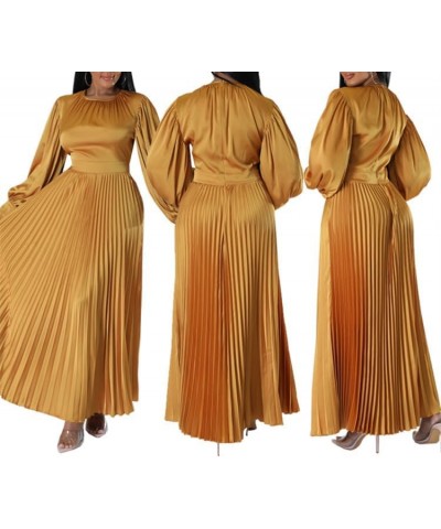 Plus Size Dresses for Curvy Women Formal Long Sleeve Crew Neck Solid Color High Waist Ruffle Date Dinner Long Dress Yellow $1...