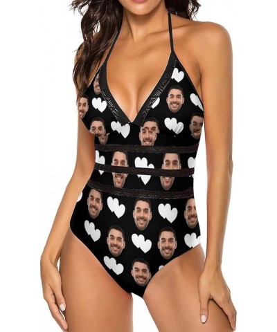 Personalized Face One Piece Swimsuit Deep V-Neck Swimwear Bath Suits for Women Heart to Heart $14.35 Swimsuits