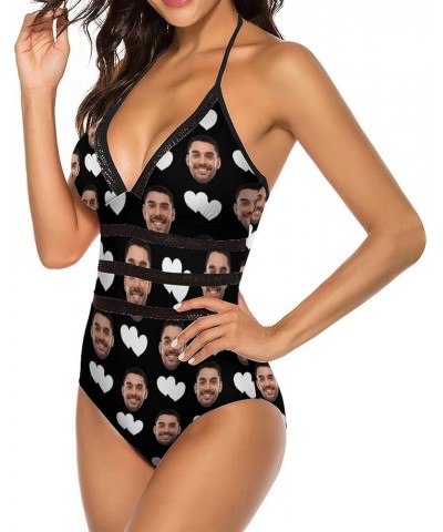 Personalized Face One Piece Swimsuit Deep V-Neck Swimwear Bath Suits for Women Heart to Heart $14.35 Swimsuits