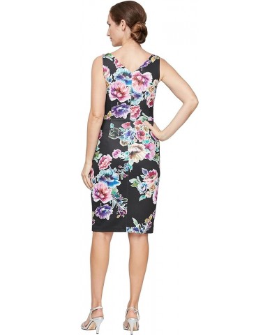 Women's Short Crepe Dress with Side Ruched Waist (Petite and Regular Sizes) Bright Black Floral $44.24 Dresses