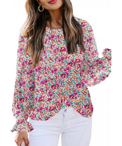 Women's Casual Crewneck Long Sleeve Boho Floral Print Loose Chiffon Blouses Shirts Tops Multicolor 8 $15.18 Blouses