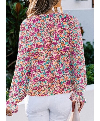 Women's Casual Crewneck Long Sleeve Boho Floral Print Loose Chiffon Blouses Shirts Tops Multicolor 8 $15.18 Blouses