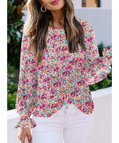 Women's Casual Crewneck Long Sleeve Boho Floral Print Loose Chiffon Blouses Shirts Tops Multicolor 8 $15.18 Blouses