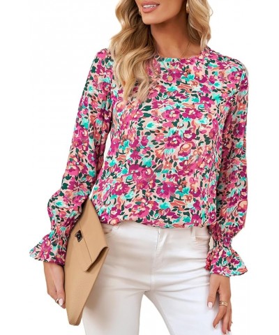 Women's Casual Crewneck Long Sleeve Boho Floral Print Loose Chiffon Blouses Shirts Tops Multicolor 8 $15.18 Blouses