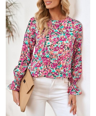 Women's Casual Crewneck Long Sleeve Boho Floral Print Loose Chiffon Blouses Shirts Tops Multicolor 8 $15.18 Blouses