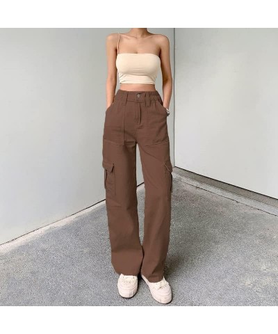 Women Wide Leg Jeans High Waist Baggy Jeans Y2k Loose Fit Boyfriend Jeans Stretchy Denim Pants Streetwear Pocket Jeans Brown ...