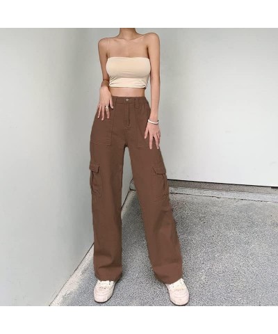 Women Wide Leg Jeans High Waist Baggy Jeans Y2k Loose Fit Boyfriend Jeans Stretchy Denim Pants Streetwear Pocket Jeans Brown ...