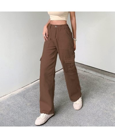 Women Wide Leg Jeans High Waist Baggy Jeans Y2k Loose Fit Boyfriend Jeans Stretchy Denim Pants Streetwear Pocket Jeans Brown ...