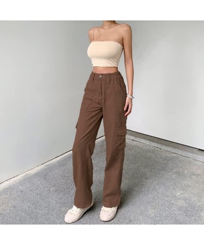 Women Wide Leg Jeans High Waist Baggy Jeans Y2k Loose Fit Boyfriend Jeans Stretchy Denim Pants Streetwear Pocket Jeans Brown ...