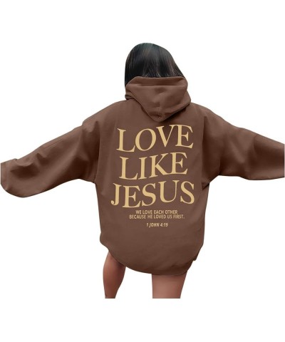 Love Like Jesus Hoodies For Women Letter Graphic Christian Faith Hoodies Pocket Long Sleeve Drawstring Sweatshirts Z1109bbrow...