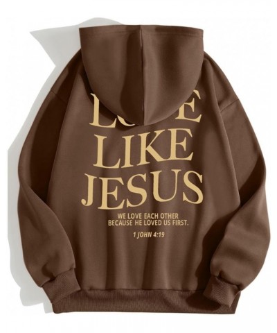 Love Like Jesus Hoodies For Women Letter Graphic Christian Faith Hoodies Pocket Long Sleeve Drawstring Sweatshirts Z1109bbrow...