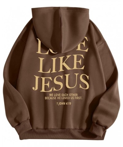 Love Like Jesus Hoodies For Women Letter Graphic Christian Faith Hoodies Pocket Long Sleeve Drawstring Sweatshirts Z1109bbrow...