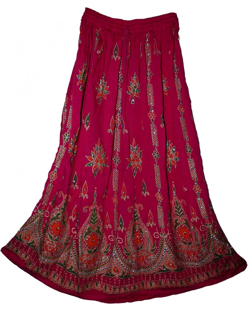 Womens Indian Sequin Crinkle Broomstick Gypsy Long Skirt Fuchsia $10.79 Skirts