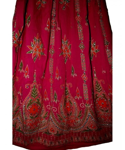 Womens Indian Sequin Crinkle Broomstick Gypsy Long Skirt Fuchsia $10.79 Skirts