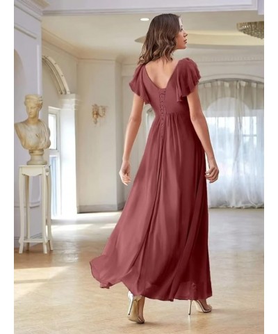 Long Bridesmaid Dresses with Slit Chiffon V Neck Ruffles Sleeves Formal Dress Evening Gown for Weddings Bride Mint $36.91 Dre...