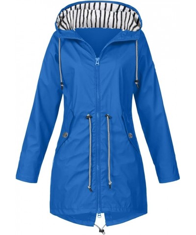 Womens Winter Coats, 2023 Waterproof Rain Jacket Hood Windbreaker Hiking Travel Zip up Drawstring Raincoats 2-blue $11.58 Coats