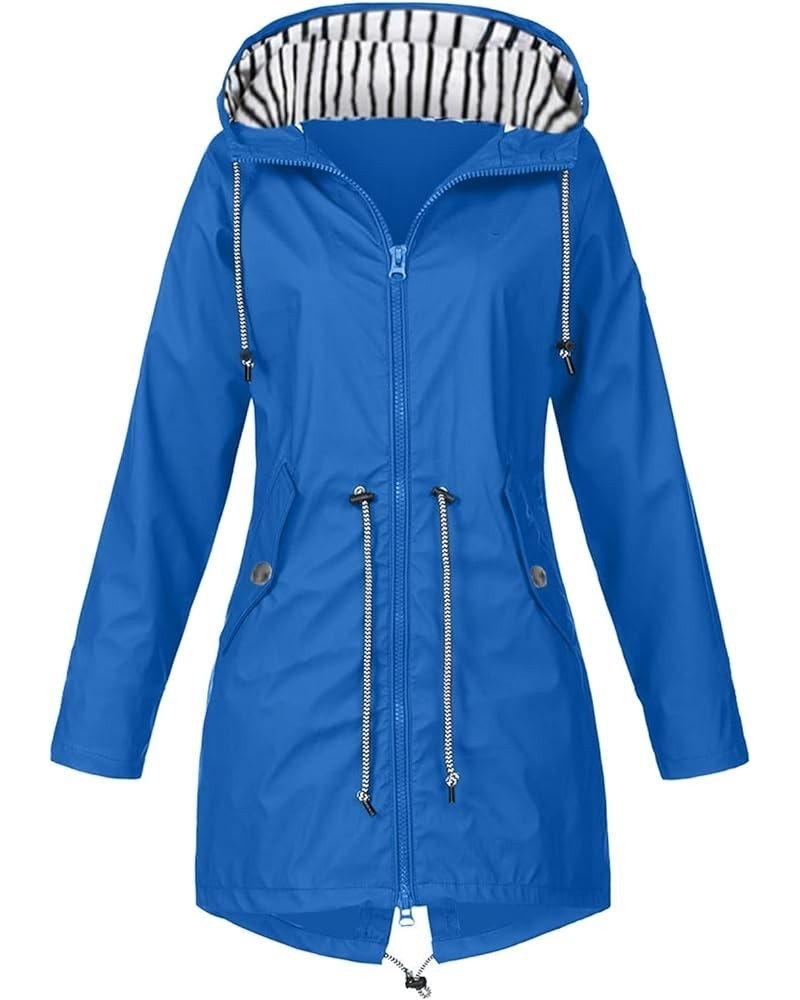 Womens Winter Coats, 2023 Waterproof Rain Jacket Hood Windbreaker Hiking Travel Zip up Drawstring Raincoats 2-blue $11.58 Coats