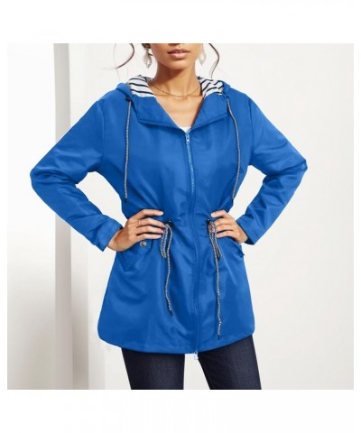 Womens Winter Coats, 2023 Waterproof Rain Jacket Hood Windbreaker Hiking Travel Zip up Drawstring Raincoats 2-blue $11.58 Coats