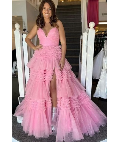 Spaghetti Straps Prom Dresses with Slit 2023 Sparkly Tulle Dress V Neck Formal Dresses for Women Evening CXL075 Blue $54.05 D...