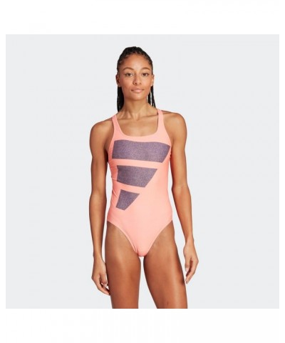 Women's Standard Big Bars Graphic Swimsuit Coral Fusion/Shadow Navy/White $15.75 Swimsuits