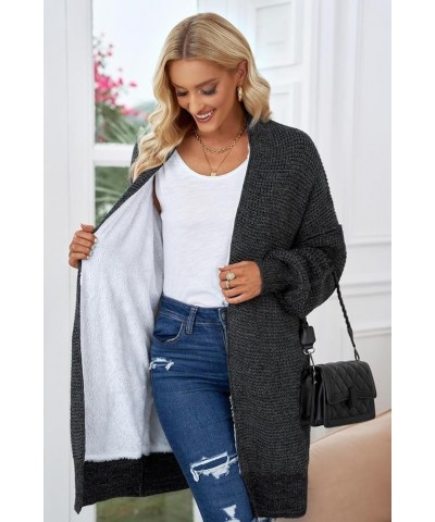 Womens Fleece Lined Open Front Cardigan Long Sleeve Oversized Plaid Chunky Knit Sweaters Coat Black $24.94 Sweaters