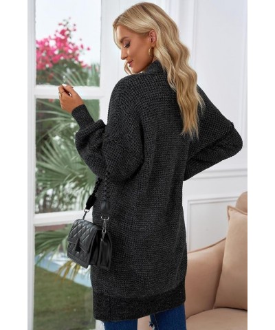 Womens Fleece Lined Open Front Cardigan Long Sleeve Oversized Plaid Chunky Knit Sweaters Coat Black $24.94 Sweaters