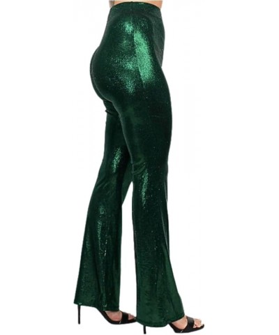 Women's Green Metallic Bell Bottoms Glitter Flare Pants Green $11.14 Pants