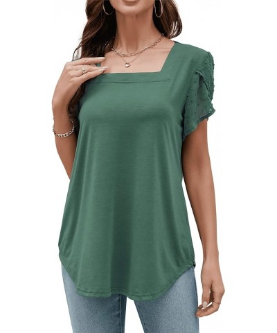 St. Jubileens Women's Plus Size Tunic Tops Square Neck Petal Short Sleeve Loose Casual Blouse Tops Green $12.75 Tops