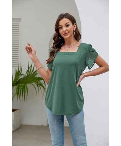 St. Jubileens Women's Plus Size Tunic Tops Square Neck Petal Short Sleeve Loose Casual Blouse Tops Green $12.75 Tops