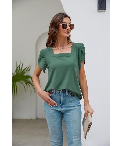 St. Jubileens Women's Plus Size Tunic Tops Square Neck Petal Short Sleeve Loose Casual Blouse Tops Green $12.75 Tops