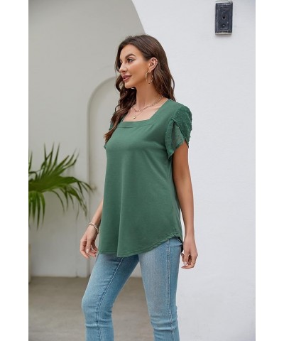 St. Jubileens Women's Plus Size Tunic Tops Square Neck Petal Short Sleeve Loose Casual Blouse Tops Green $12.75 Tops