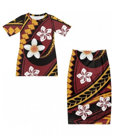 Women's Traditional Polynesian Puletasi Samoa Dress Short Sleeve Top Dress 2 Piece Set White Polynesian Plumeria $23.84 Dresses