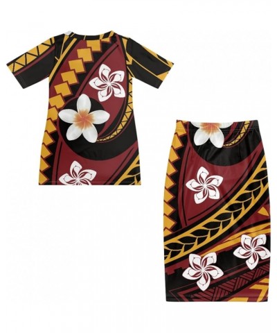 Women's Traditional Polynesian Puletasi Samoa Dress Short Sleeve Top Dress 2 Piece Set White Polynesian Plumeria $23.84 Dresses