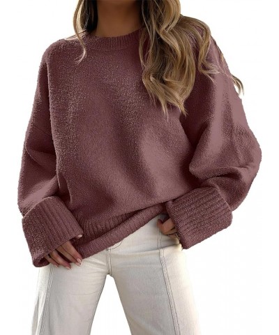 Women's Crewneck Long Sleeve Oversized Fuzzy Knit Chunky Warm Pullover Sweater Top Fuchsia $22.00 Sweaters